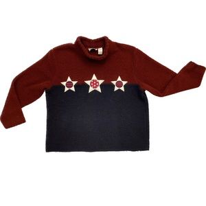 A11 Christoper & Banks Thick Sweater Oversize Fleece Red Blue Stars VTG sz Small
